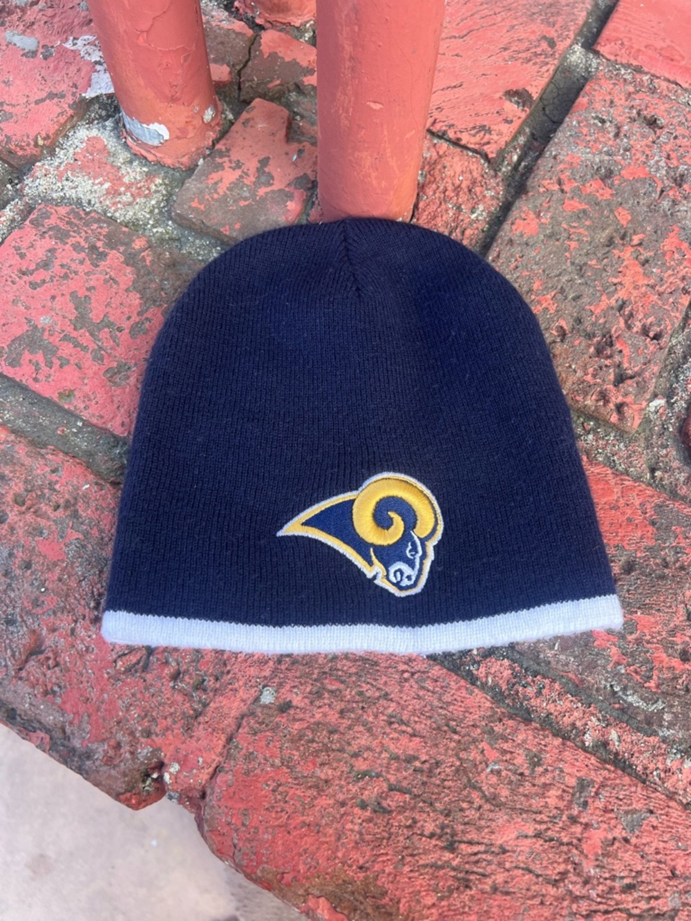 Navy Kids Knit Beanie with Gold Ram Logo and White Trim